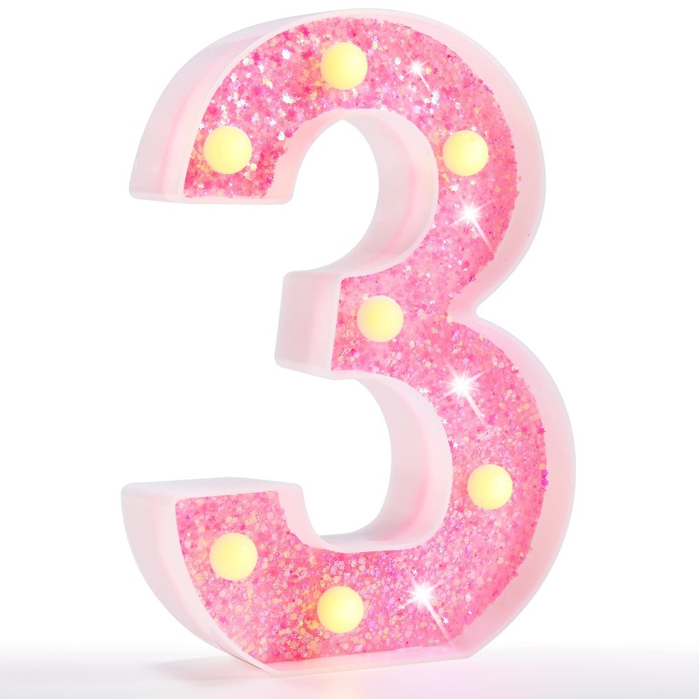 Pink Marquee Number 3 Lights Lighted Battery Powered 3rd Birthday Decor