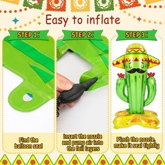 2 Pack Inflatable 50″ Cactus Toy Mexican Fiesta Themed Party Decorations, Cin…