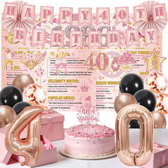 40Th Birthday Decorations for Woman 37PCS Rose Gold 40Th Party Decorations Banne