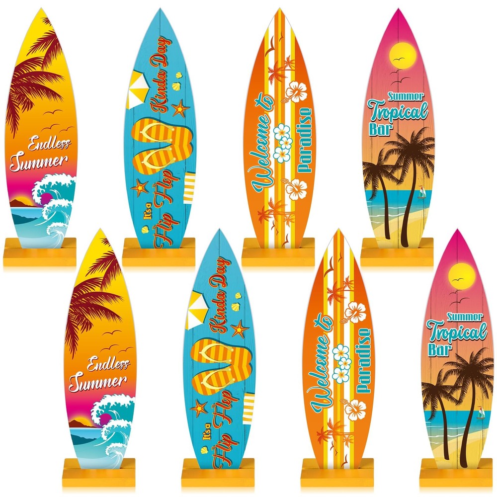8 Pcs Surfboard Table Decorations Beach Signs Welcome to Paradise Sign Tropic…