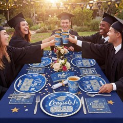 350 Pcs Blue and Silver Graduation Decorations Class of 2026 Disposable 12 in…