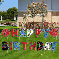 15 Pcs Spider Happy Birthday Yard Signs with Metal Stakes Happy Birthday Letter