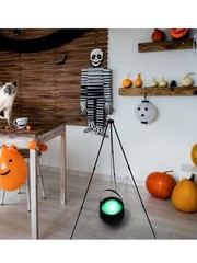 Witch Jar Ornaments Halloween Decoration Cauldron Tripod Bowl Glowing Effect