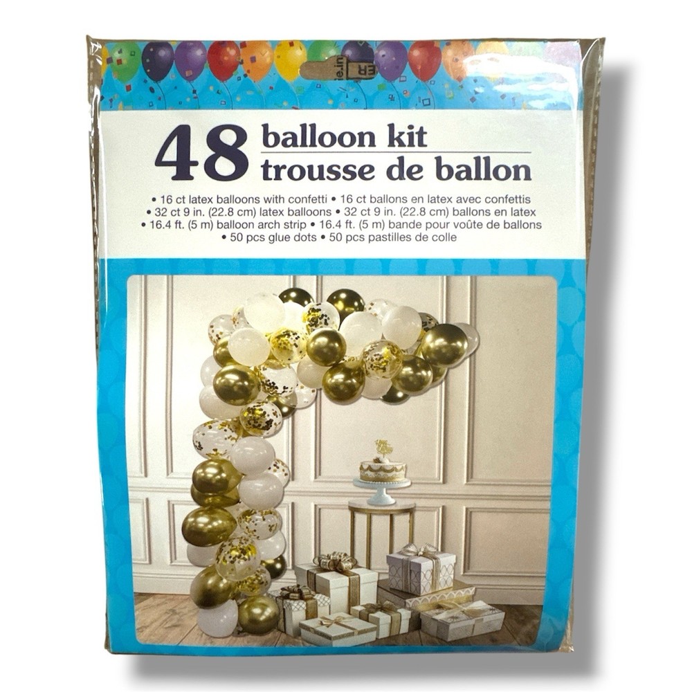 48 Balloons Arch Kit Gold & White with Confetti Party Celebrate Graduation NEW