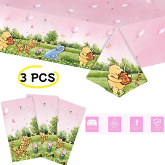 3PCS Pink Winnie Baby Shower Tablecloth Classic Pooh Party Table Cloth for Girl