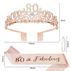 80th Birthday Decorations Set – Crown, Sash & Glitter Kit for Women Party Suppli