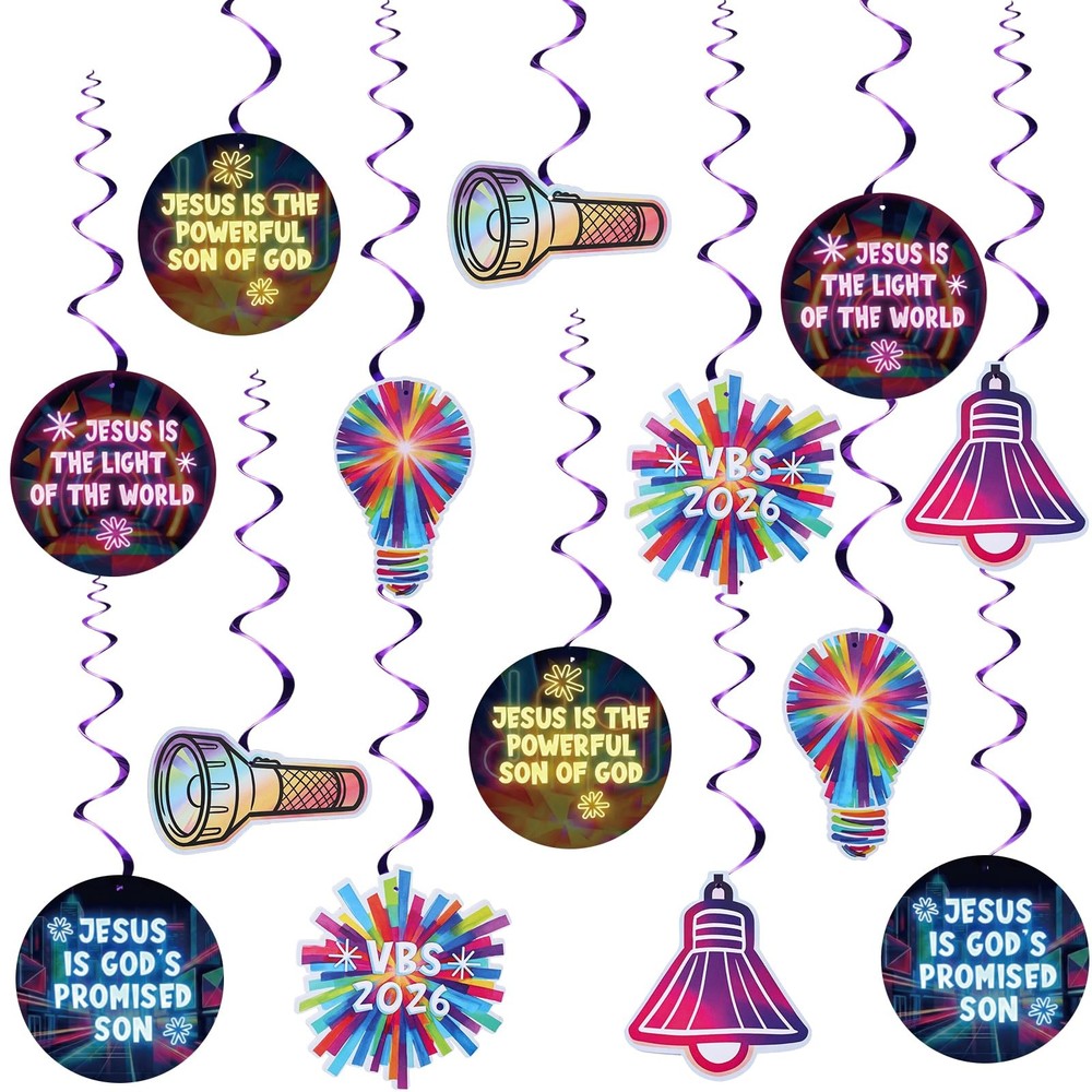 28 Pcs Vbs 2026 Hanging Decorations Illumination Themed Hanging Swirl Jesus I…