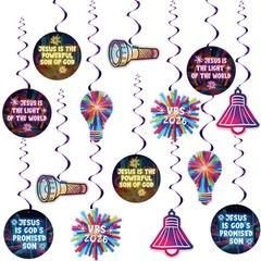28 Pcs Vbs 2026 Hanging Decorations Illumination Themed Hanging Swirl Jesus I…