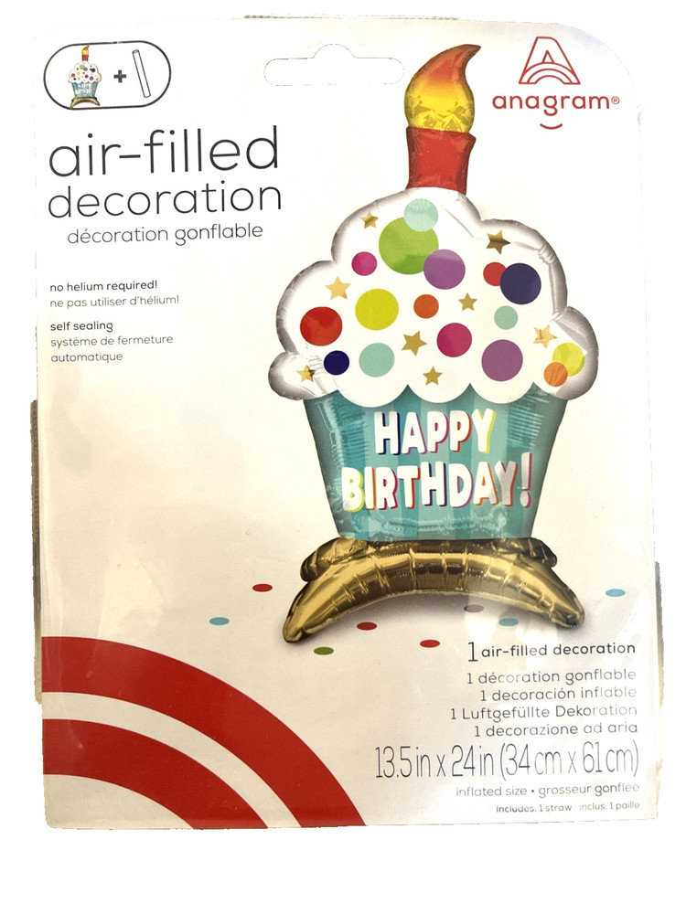 Happy Birthday Cupcake Balloon Party Decoration Large 13.5 x 24″ New