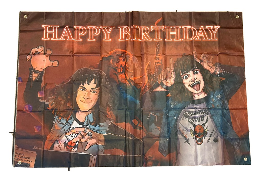 Stranger Things Party Backdrop Happy Birthday 57”x 38” Grommets
