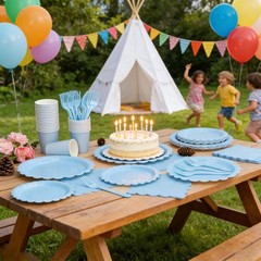 Party Supplies 200Pcs Light Blue Plates Napkins Cups Forks Set for Birthday W…