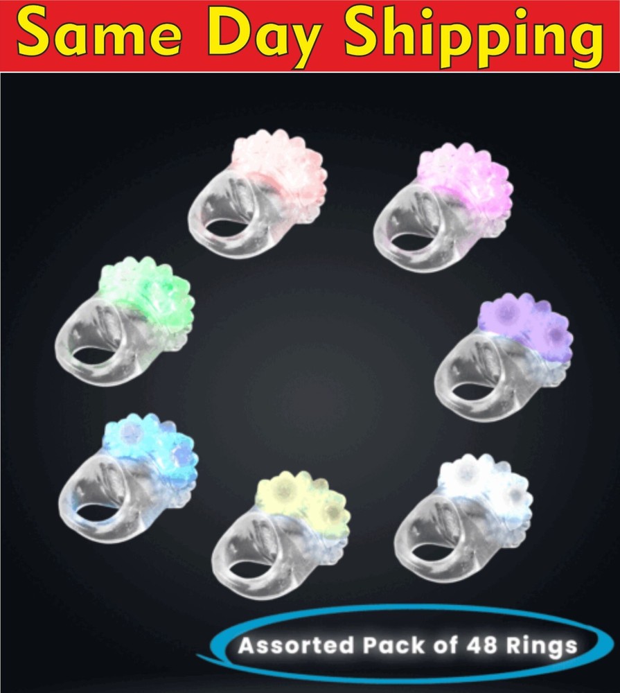 LED Light Up Flashing Jelly Bumpy Rings Pack of 48 Assorted Colors By Party Glow