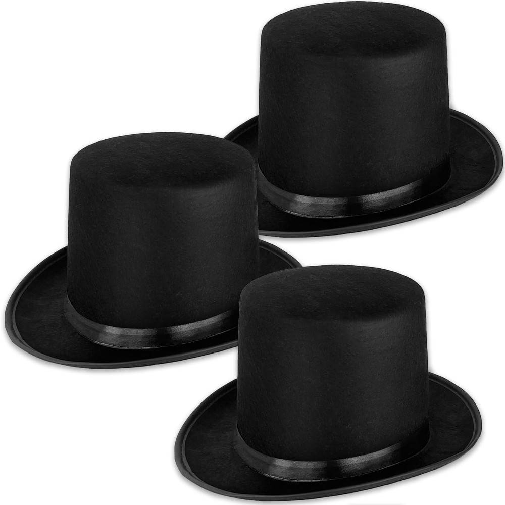 3 Pack Black Felt Top Hats for Kids,Magician Hat Costume,Tall Victorian Tuxed…