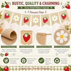 Strawberry Banner with Flower Strawberry Theme Birthday Party Decorations