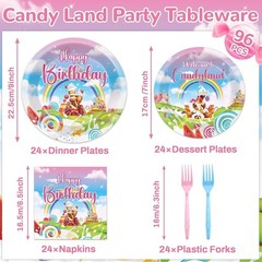 Vibrant 96-Pc Candyland Party Dinnerware – Perfect for Celebrations of 24