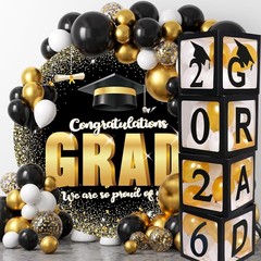 Elegant Black Balloon Boxes – Graduation Decorations for Class of 2026 Parties