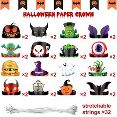 32 Pcs Halloween Party Headband With Stretchable Strings Adjustable Ghost Pumpki