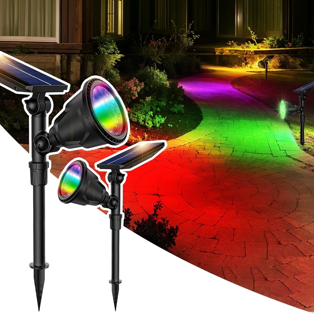 JSOT 2 Pack Christmas Solar Spotlights, RGB Solar Spot Light Outdoor Waterpro…