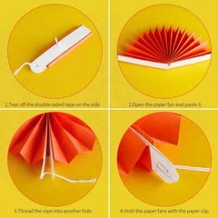 6/8pcs Mix Colour Gold Patterned Hanging Paper Fans Coloured Fan Set Party Decor