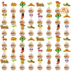 48 PCS Cinco De Mayo Cupcake Toppers 12 Style Mexican Cupcake Picks