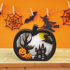 FOIMAS Halloween Wooden Table Sign,Light Up Pumpkin Table Centerpiece Topper…
