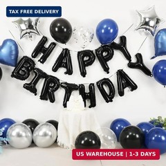Navy Blue and Black Birthday Decorations for Men,Blue Black White Balloons Happy
