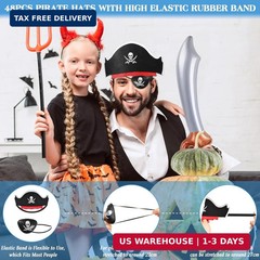 ZeeDix 48 Pcs Pirate Accessories for Kids, Include 16 Pirates Hats, 16 Eye Patch
