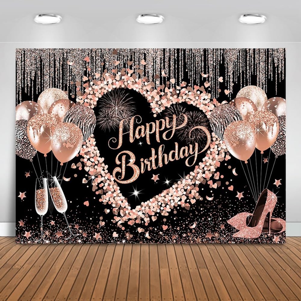 Mocsicka Women Happy Birthday Backdrop Pink Glitter Birthday Party Background…