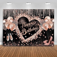 Mocsicka Women Happy Birthday Backdrop Pink Glitter Birthday Party Background…