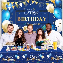Navy Blue and Gold Birthday Party Decorations 56 Pcs Happy Birthday Photograp…