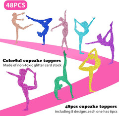 48 Pieces Gymnastics Cupcake Toppers Glitter Gymnastics Birthday Party Decoratio