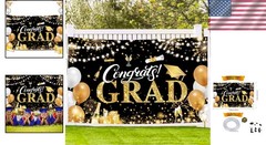 Eye-Catching Graduation Banner 2025 – Durable Black & Gold 72.8×43.3 Inch Design