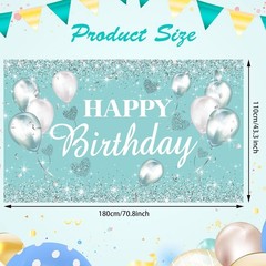 Glittering Turquoise and Silver Party Backdrop 5.9 x 3.6 Feet for Celebrations