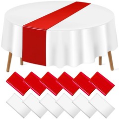 12-Pack 12×108″ Satin Table Runner & 84″ Round Plastic Tablecloths Set Red/White