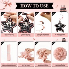 40th Birthday Decorations Kit for Women, Rose Gold Happy 40th Birthday Banner, A