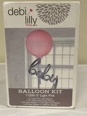 NEW Debi Lilly Design 3’ Light Pink & Silver Baby Shower Hospital Balloon Kit