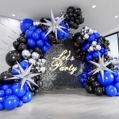 Royal Blue and Black Balloon Garland Arch Kit with 3pcs Star Balloon, Navy Bl…