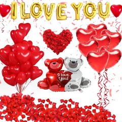 40 Pack I Love You Balloons and Heart Balloons Kit with 1000 Pcs Dark-Red Silk R