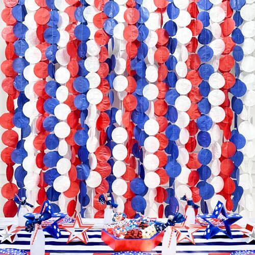 192Ft Royal Blue Red White Party Decorations Big Circle Dots Red Blue White