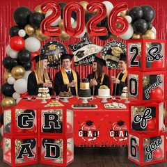 Black and Red Graduation Decorations Class of 2026 – Graduation Balloon Boxes…