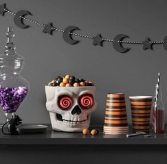 Halloween Light Up Skull Candy Bowl w/ Sound LED Rotating Eyes 8” Decor Presale