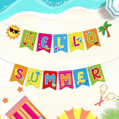 Hello Summer Banner Colorful Summer Party Decorations Garland for Office Home Ma