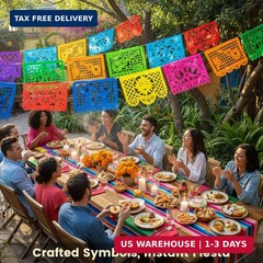 DomeStar Mexican Party Decoration, 18 Feet Plastic Papel Picado Fiesta Banner Ci