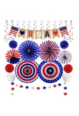 26Pcs Patriotic Decorations 4th of July Decor Red White Blue Paper.