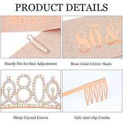 Lightweight 80th Birthday Rose Gold Sash and Crown Set – Ultimate Party Favors