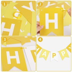 Yellow Happy Banner Sign Happy Bunting Banner Garland for Girl Woman Tea Part…