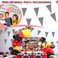 100ft Checkered Flag Banner, Racing Flags Race Car Wheels Birthday Party Decorat