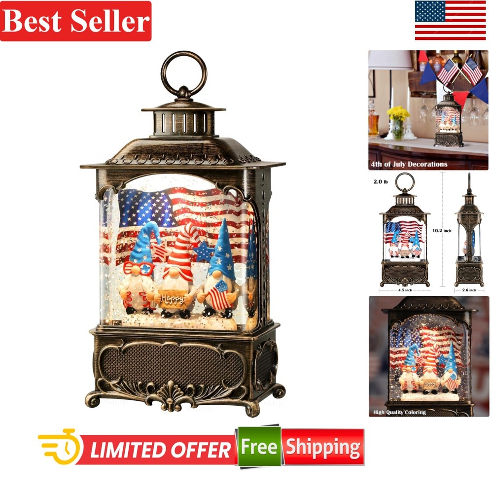 Gnome Snow Globe Lantern 4th of July Decorations with Timer USB Battery Power…