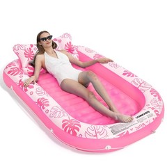 Inflatable Tanning Pool Lounger Float with Cervical Pillow – Floats Adult for