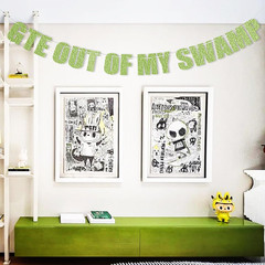 Pre-Strung Party Decorations Get Out of My Swamp Bunting Banner Green Glitter Bi